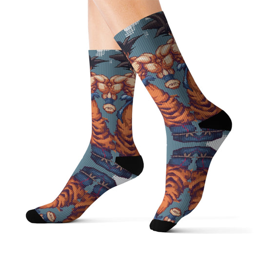 3d Pixel Goku Socks - Dope Sox All Over Prints
