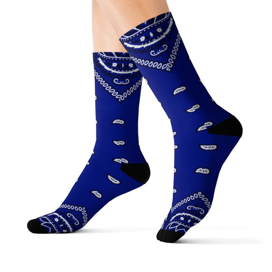 Dark Blue Bandana Paisley Socks - Dope Sox All Over Prints