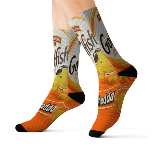 Gold Fish Chedda Graphic Socks - Dope Sox All Over Prints
