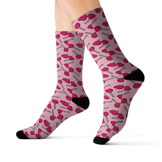 Heart Lollipop Pattern printed crew socks - Dope Sox All Over Prints