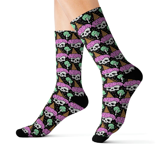 Ice Cream Skull Crew Socks - Dope Sox All Over Prints