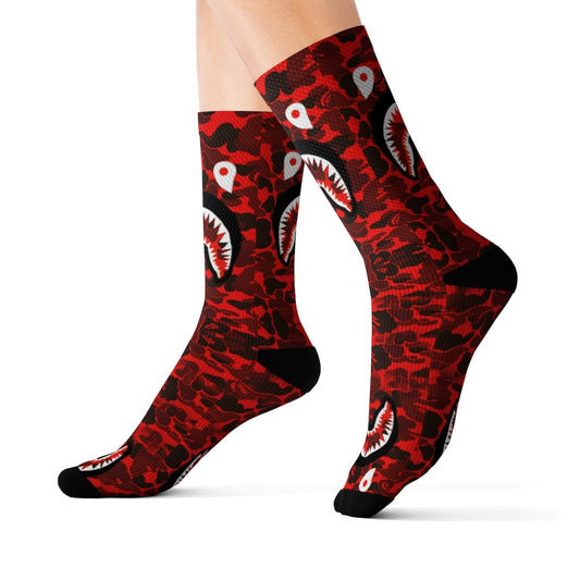 Red Bape Crew Socks - Dope Sox All Over Prints