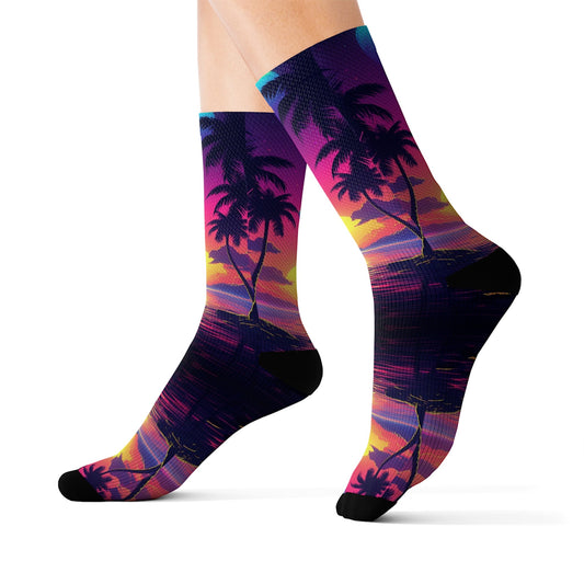 Retro Palm tree socks - Dope Sox All Over Prints