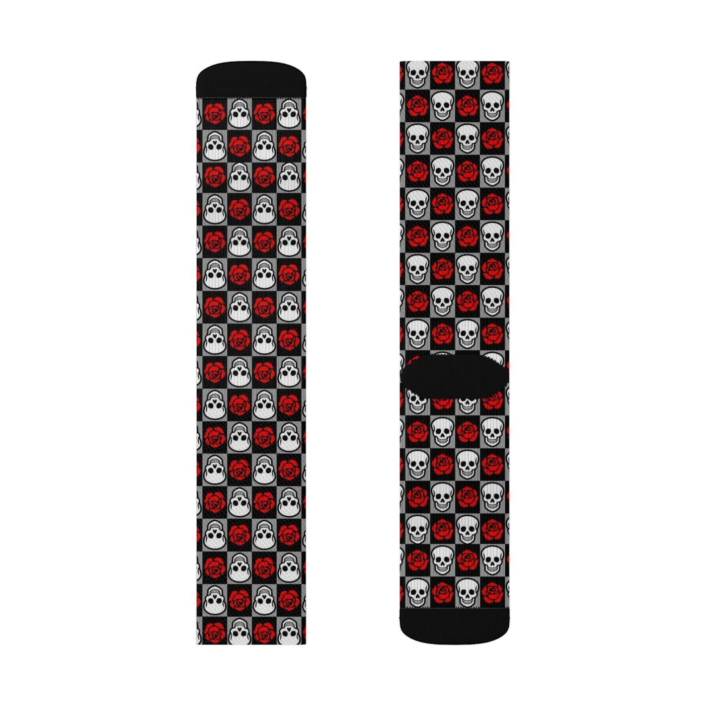 Skull Rose Checkered Socks - Dope Sox All Over Prints